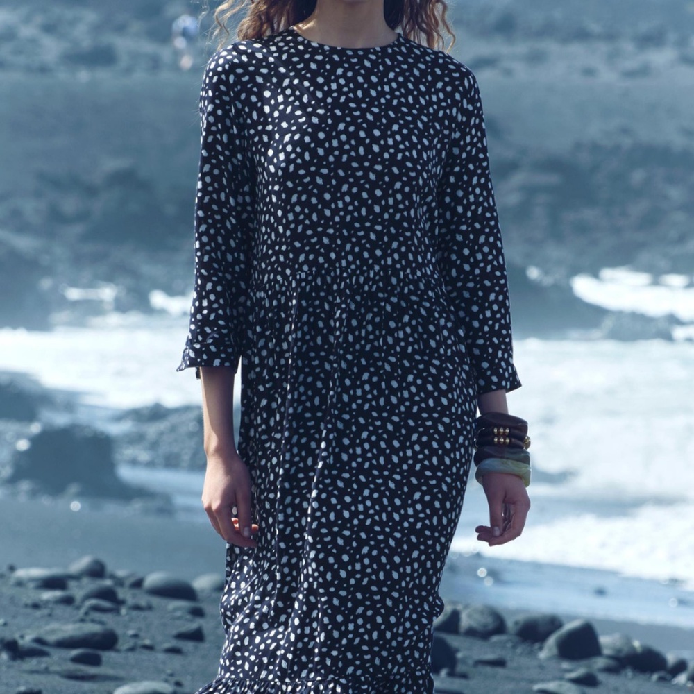 ZARA smock style flowy polka dot midi dress XS
